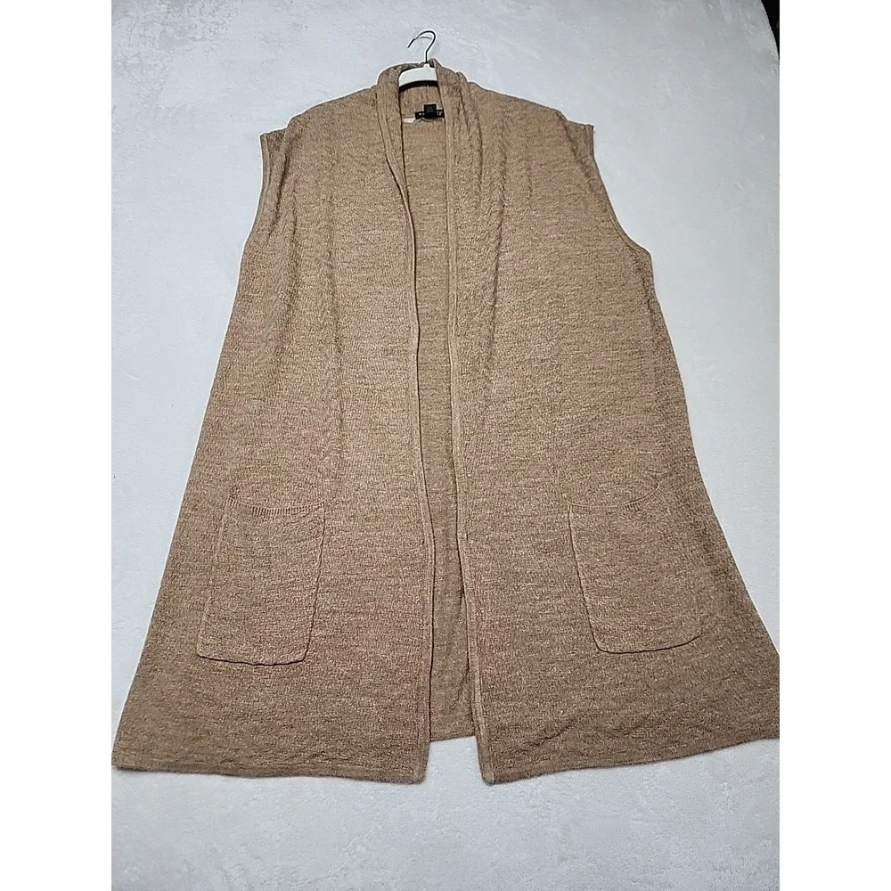 Willi Smith Woman Sleeveless  Long Cardigan‎ Duster Vest Knit Brown 1x